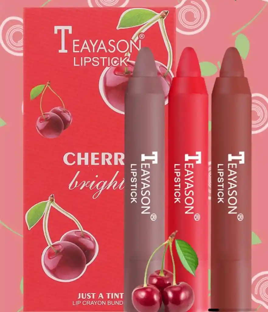 Caja De 3 Labiales Matte Aterciopelado En Forma De Crayon Cereza