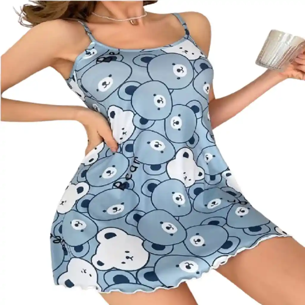 Pijama Color Azul Estampado Osos Talla M