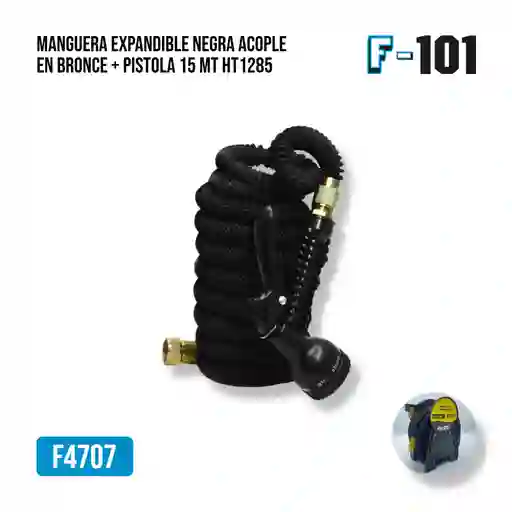 Manguera Expandible Negra Acople En Bronce + Pistola 15mt Ht1285