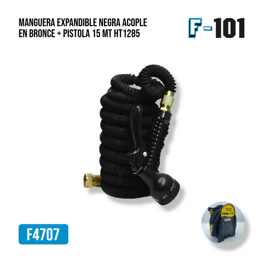 Manguera Expandible Negra Acople En Bronce + Pistola 15mt Ht1285