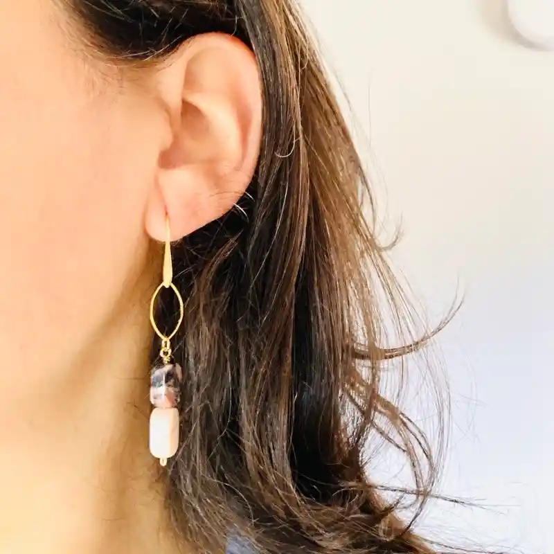 Aretes Dorados Con Piedra Rodocrosita