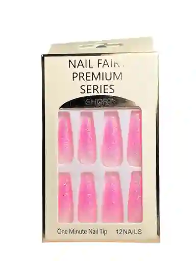 Kit Completo De Uñas Postizas Fairy Premium Series Escarchada Rosa Princesa - Uñas Press On Con Adhesivo - Ref 1