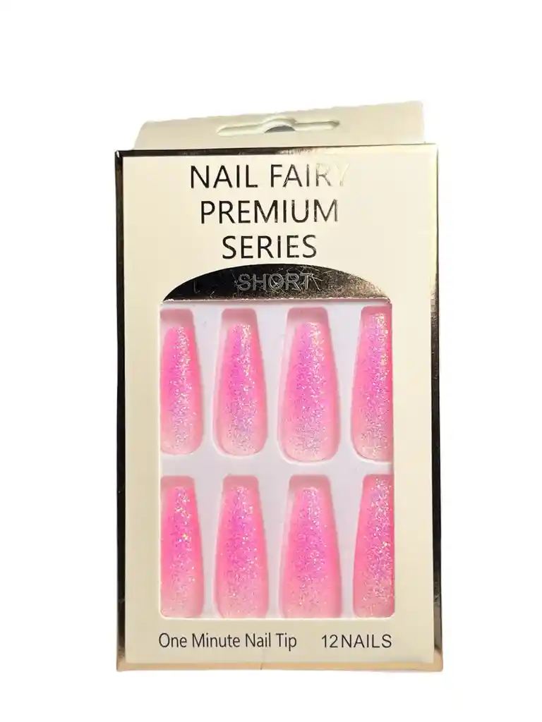 Kit Completo De Uñas Postizas Fairy Premium Series Escarchada Rosa Princesa - Uñas Press On Con Adhesivo - Ref 1