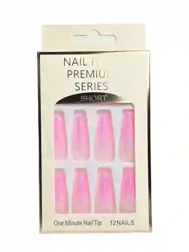 Kit Completo De Uñas Postizas Fairy Premium Series Escarchada Rosa Barbie - Uñas Press On Con Adhesivo - Ref 5