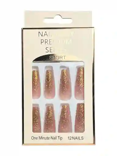 Kit Completo De Uñas Postizas Fairy Premium Series Escarchada Roja Degrade Cobriza - Uñas Press On Con Adhesivo - Ref 8