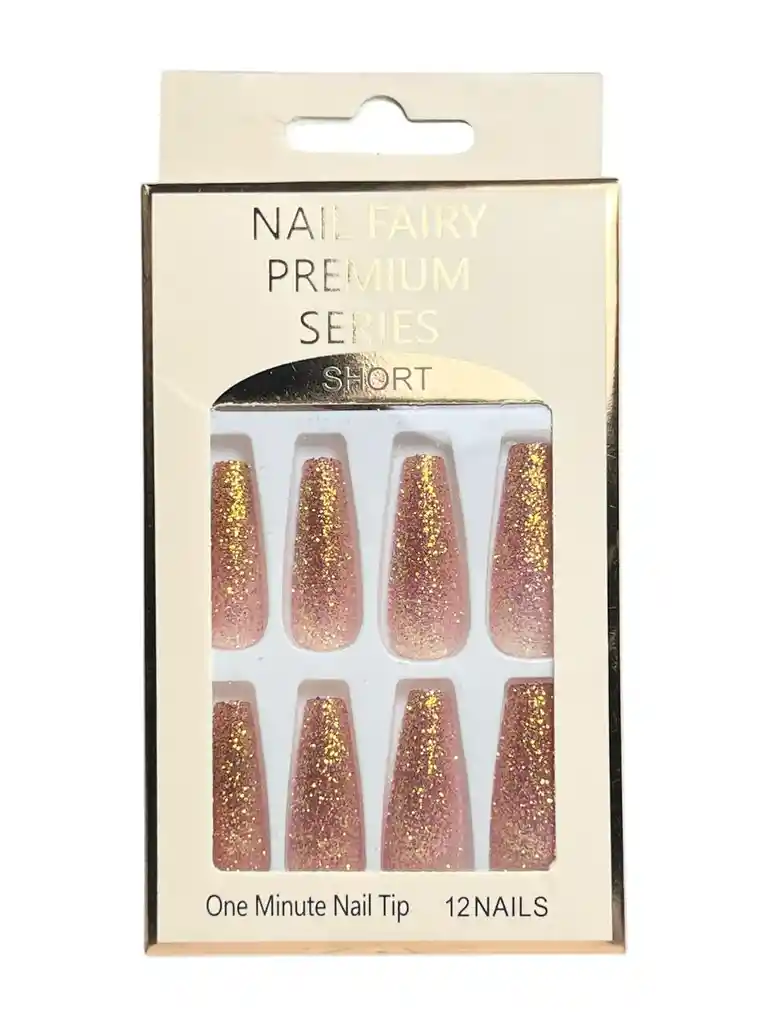 Kit Completo De Uñas Postizas Fairy Premium Series Escarchada Roja Degrade Cobriza - Uñas Press On Con Adhesivo - Ref 8
