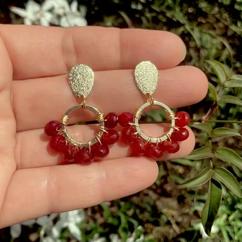 Aretes Dorados "tulipán Rojo"