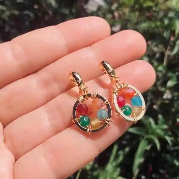Aretes Dorados "girasol Multicolor"