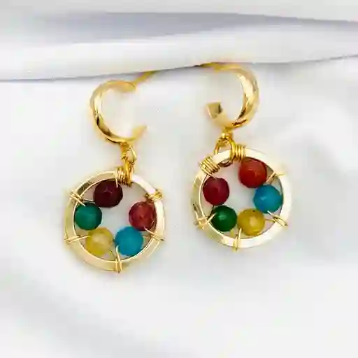 Aretes Dorados "girasol Multicolor"