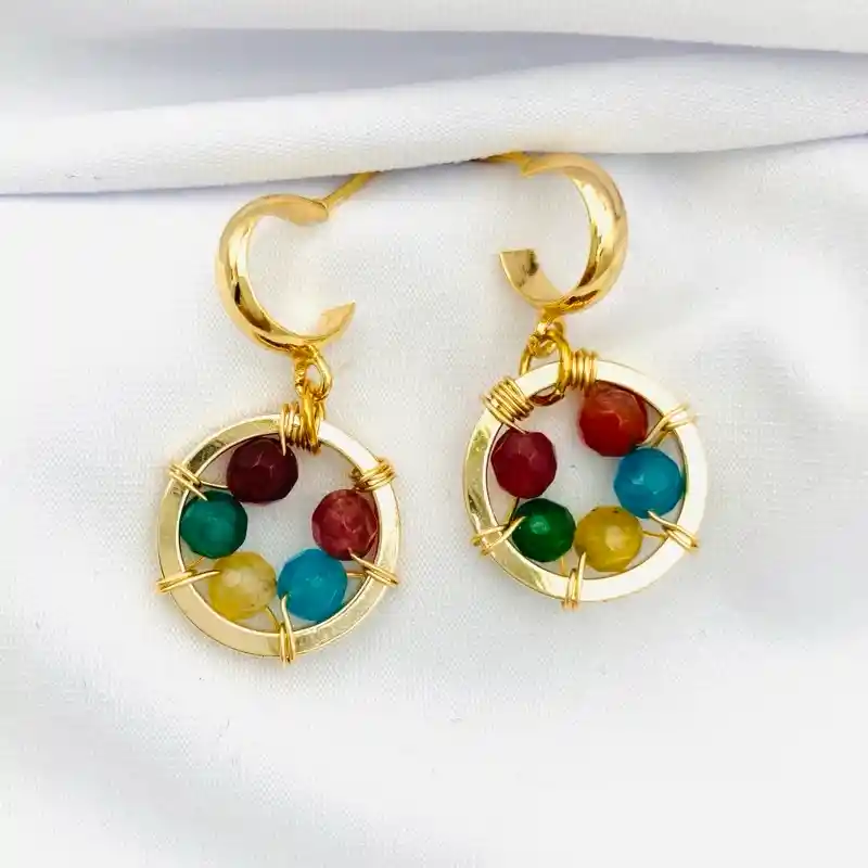 Aretes Dorados "girasol Multicolor"