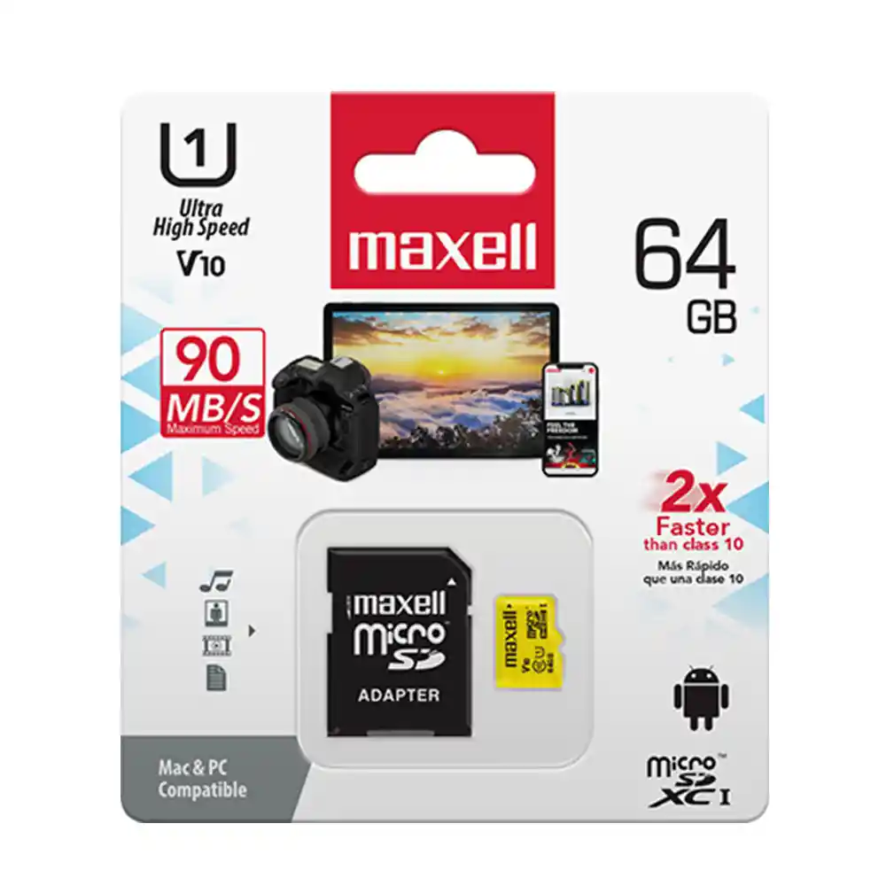 Maxell Memoria Microsd64gb Sdxc Uhs-1 Con Adaptador Sd