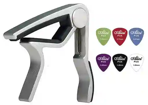 Capo Para Guitarra Capotraste En Aluminio + 6 Picks Puas Capodastro Pinza Cejilla Guitara