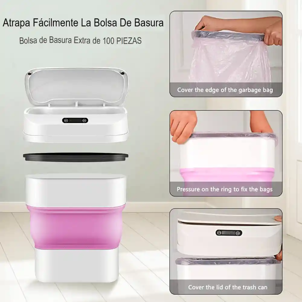 Papelera Inteligente Sensor De Movimiento Plegable 8-17 Litros