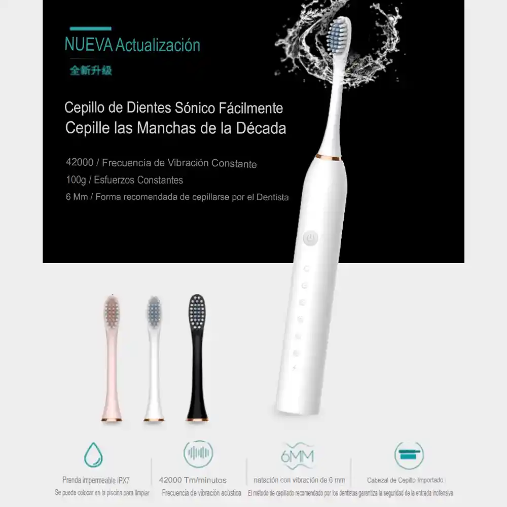 Cepillo Dental Electrico Recargable 6 Velocidades Usb