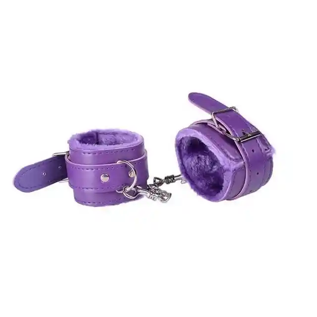 Esposas De Cuero Y Peluche Morado