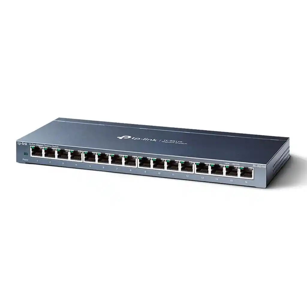 Switch 16 Puertos Gigabit Rj45, Caja De Acero, Plug And Play