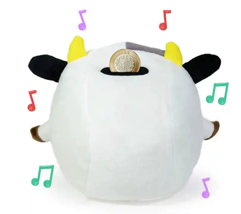 Alcancía De Peluche Vaca Con Luz Y Sonido Tierna, Adorable Esponjosa
