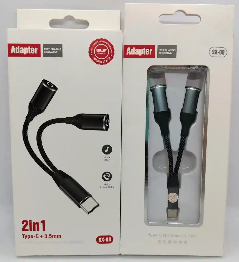 Adaptador Tipo C A 2 Plug Audifonos Sx-08