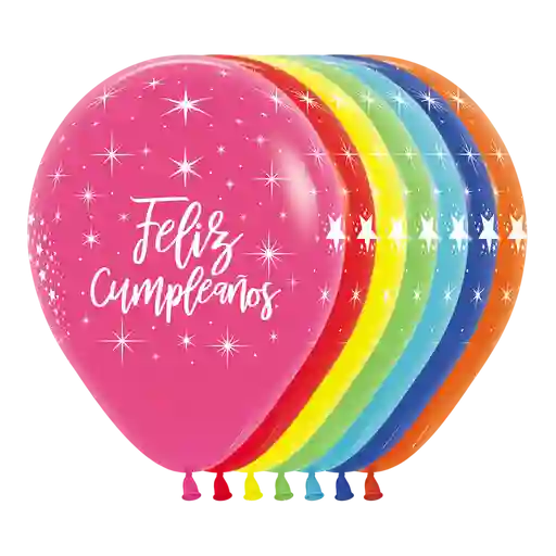 Bombas Globos Biodegradable De Latex Feliz Cumpleaños Radiante Surtidas R12