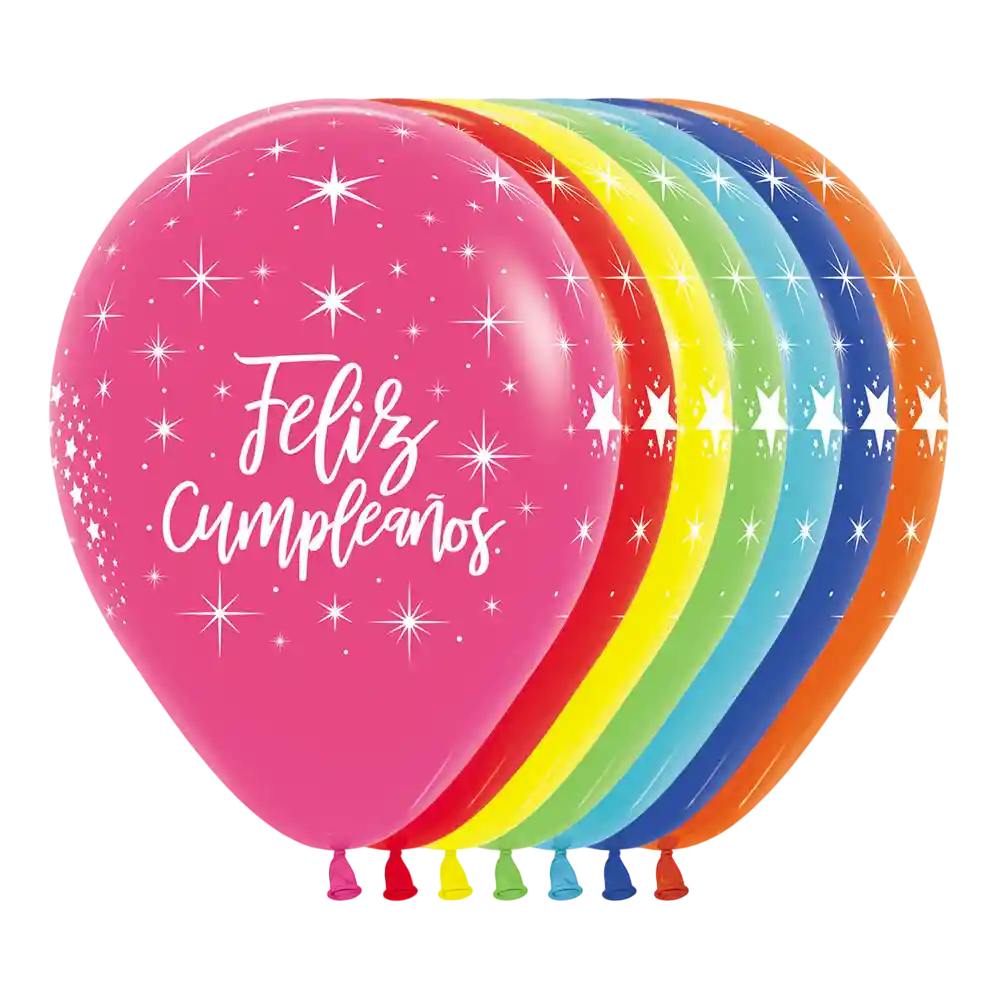 Bombas Globos Biodegradable De Latex Feliz Cumpleaños Radiante Surtidas R12