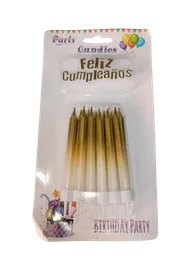 Velas De Cumpleaños Grande X 12 Unidades Dorado