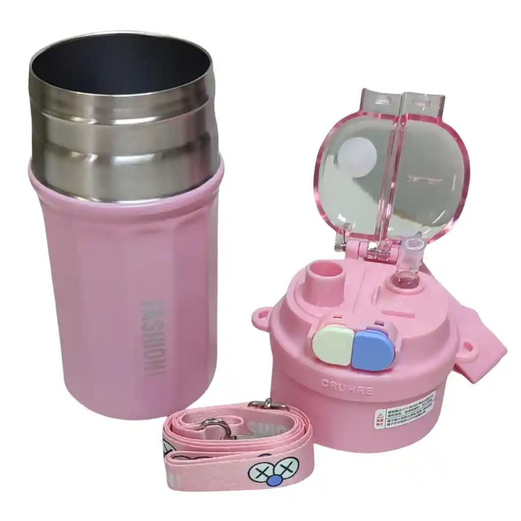 Termo Botella Fashion Termico Con Pitillo Recubierta Acero 520ml Rosa