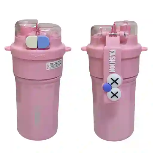 Termo Botella Fashion Termico Con Pitillo Recubierta Acero 520ml Rosa