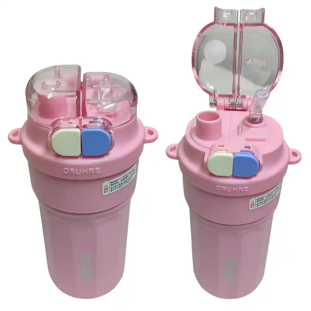 Termo Botella Fashion Termico Con Pitillo Recubierta Acero 520ml Rosa