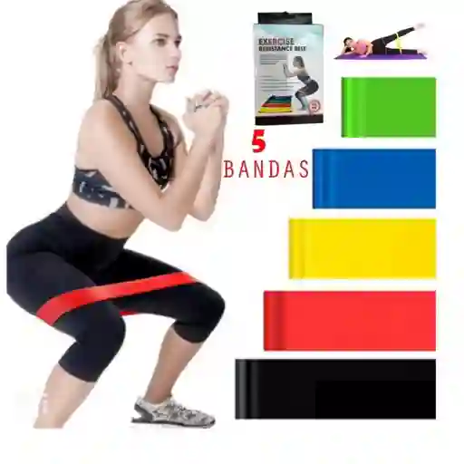 Set 5 Bandas Elásticas Resistencia Entrenamiento Ejercicio