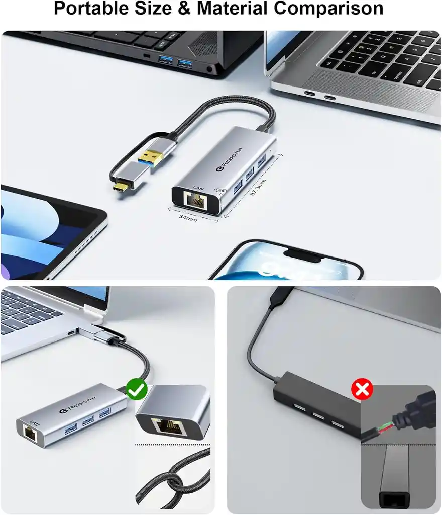Adaptador Red Usb 3.0 A Rj45 Ethernet Hub Gigabit Original