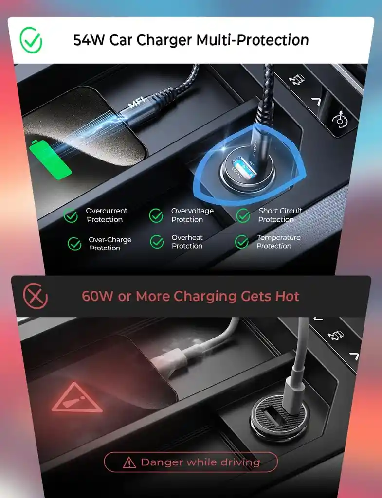 Cargador Carro Usb Carga Rapida 2 En 1 Anti Shock Original