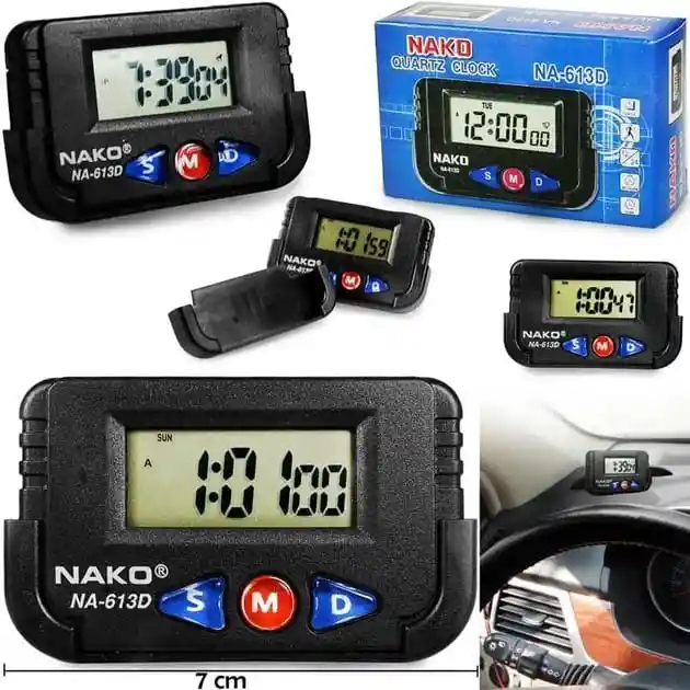 Reloj Con Calendario Alarma Y Cronometro Para Auto, Oficina Y Hogar (color Negro)