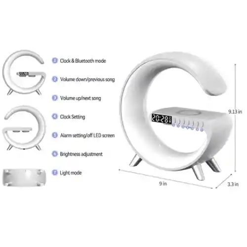 Lampara Bocina Bluetooth Cargador Inalámbrico Mesa Reloj