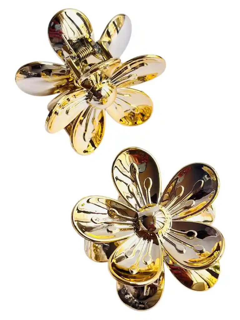 Gancho Hawaiano Flor Margarita Dorada Metalizado