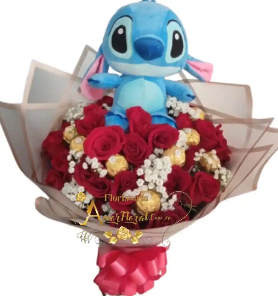 Bouquet De Rosas Chocolates Y Peluche