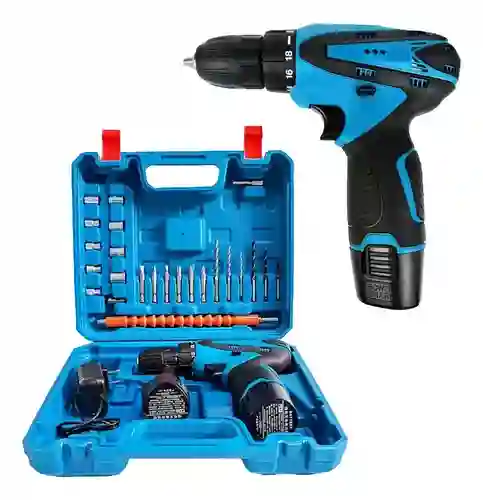 Taladro Con Estuche Inalambrico Doble Baterías 25 Accesorios Maletin Percutor Innovo Macrolar