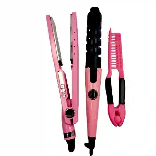 Combo Plancha Para El Cabello Titanium + Rizador Electrico + Peine