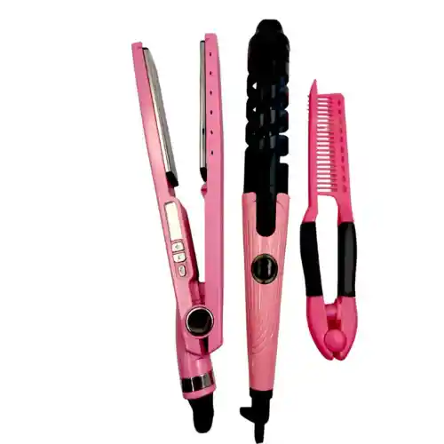 Combo Plancha Para El Cabello Titanium + Rizador Electrico + Peine