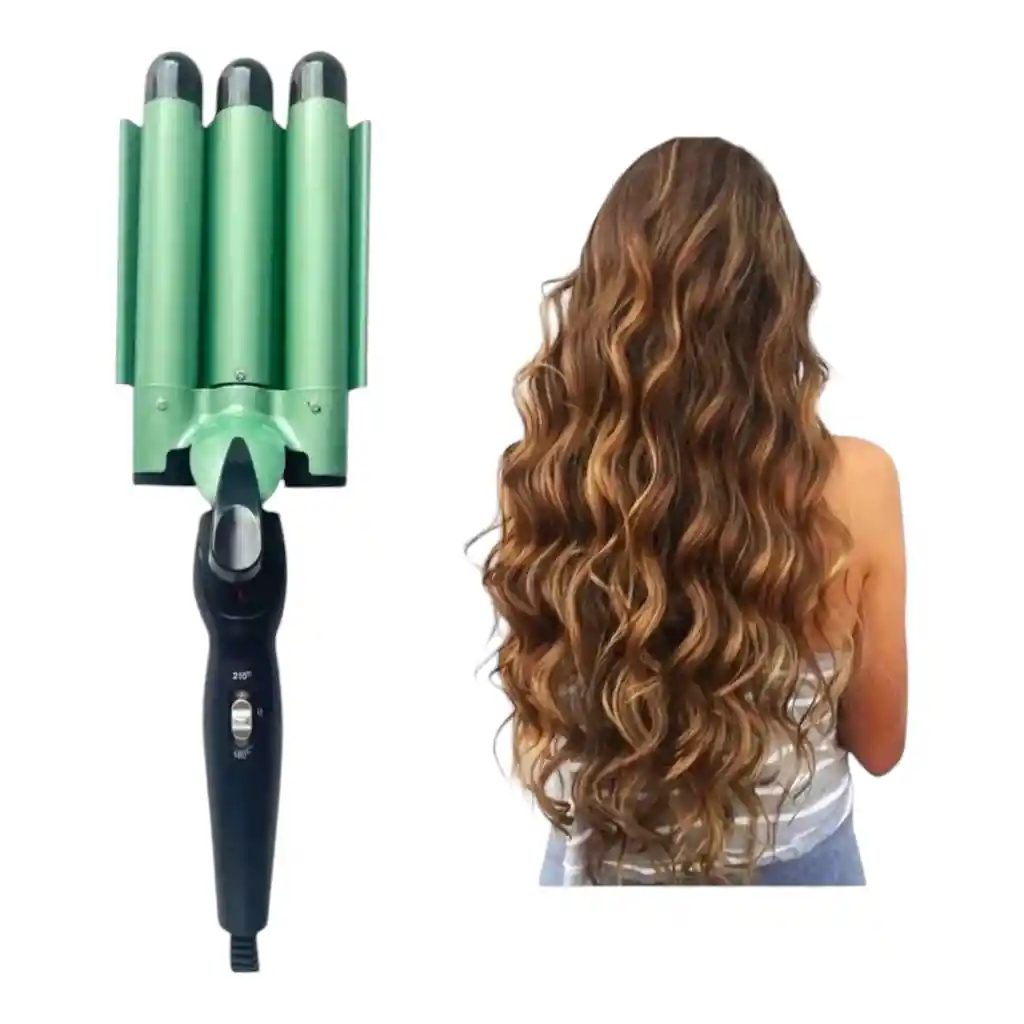 Pinza Onduladora Rizadora Para Cabello En Bucle 3 Tubos Aguacate