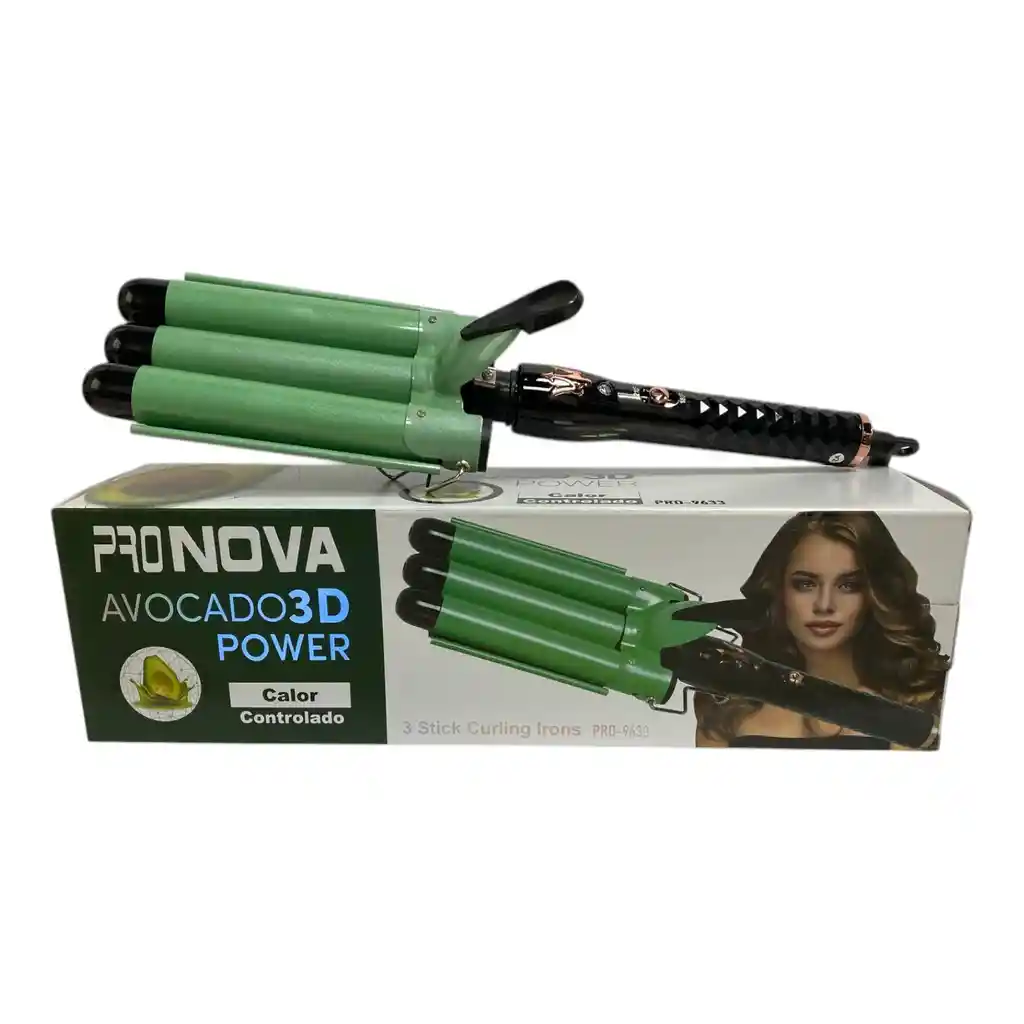 Pinza Onduladora Rizadora Para Cabello En Bucle 3 Tubos Aguacate
