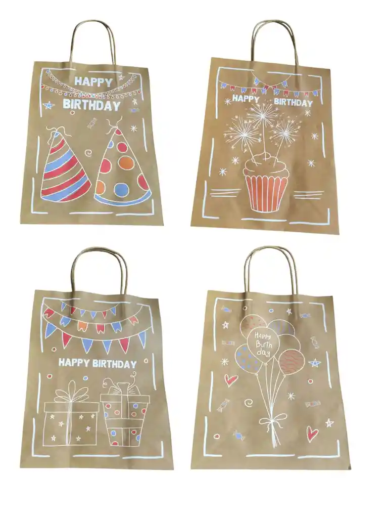 Bolsa Pequeña Cafe Happy Birthday Papel Kraft 23x18 Cm X4