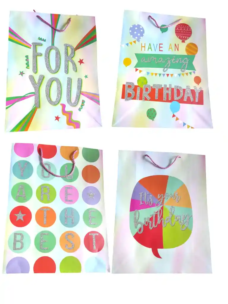 Bolsas Grandes Para Regalos Cumpleaños Happy Birthday Fiestas Colores Pastel X4 Und