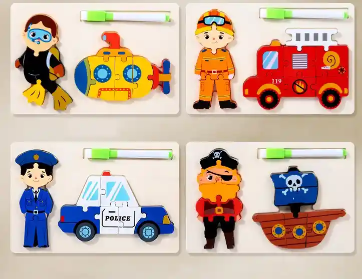 Rompecabezas En Madera Montessori 3 En 1 Diferentes Motivos