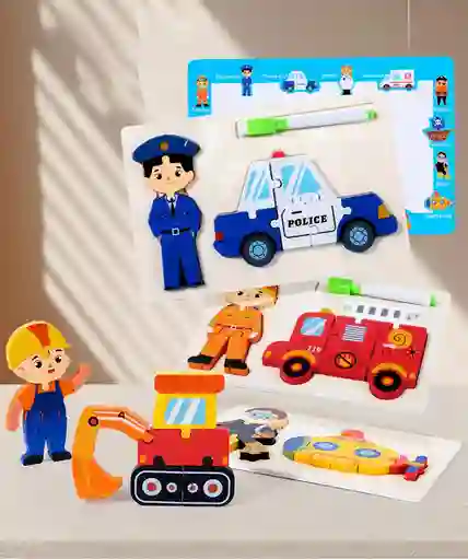 Rompecabezas En Madera Montessori 3 En 1 Diferentes Motivos