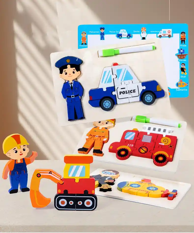 Rompecabezas En Madera Montessori 3 En 1 Diferentes Motivos