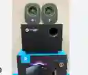 Altavoz Subwoofer Negro-verde 2.1 Ch Con Salida De Audio Conector Aux 3.5mm Altavoz Estéreo Usb Power 5w + 3wx2