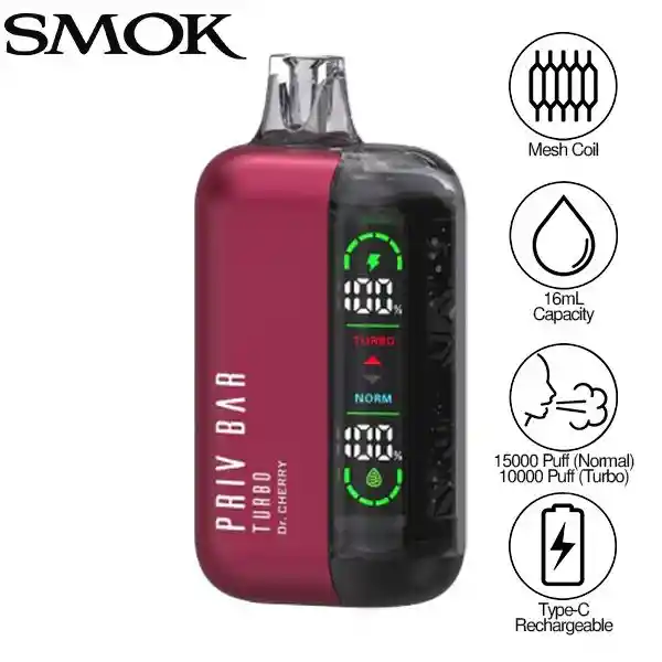 Vape Priv Bar Turbo - Kiwi Straw Bubble Gum - 15k/10k Puff - 5%i Nicotina