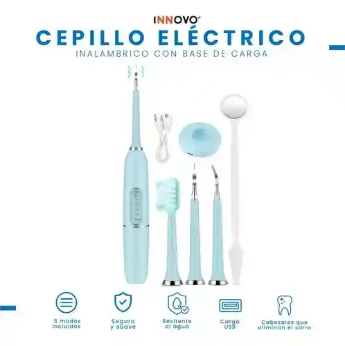 Cepillo Dental Ultrasonic Recargable Con Accesorios Limpieza Profunda Innovo Azul