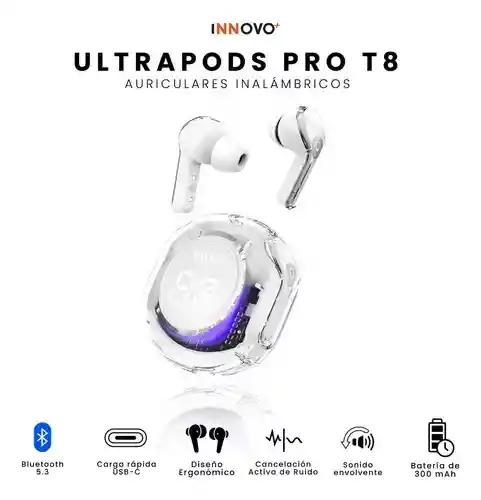 Audifonos Ultra Pods Pro Bluetooth Water Proff Indicador De Carga Luces Rgb Blanco