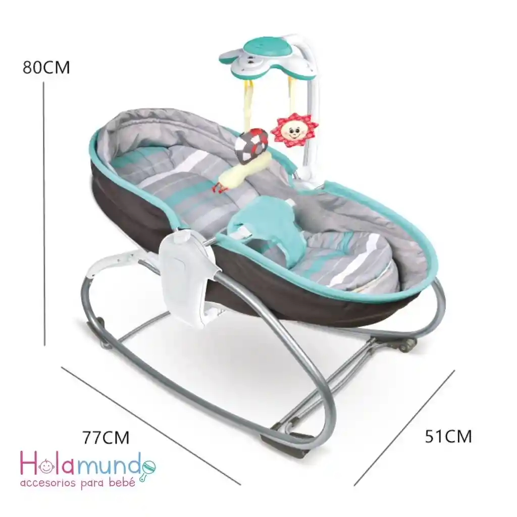 Silla Mecedora Y Cuna Con Movil, Gris- Azul